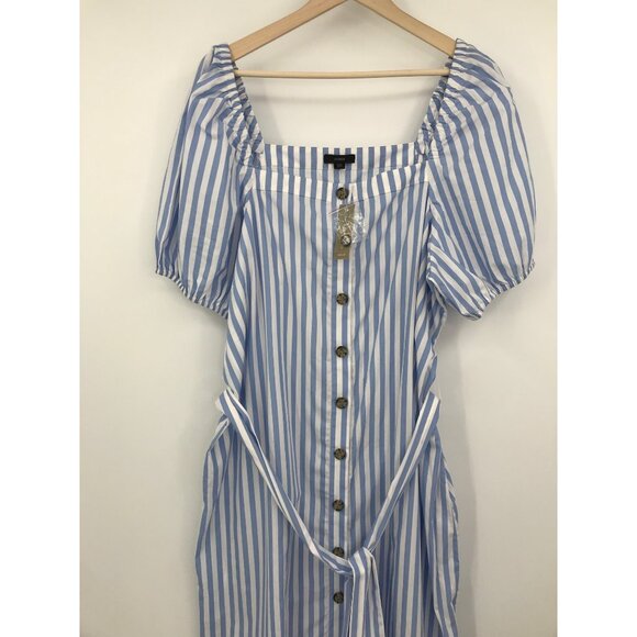 J. Crew Cottage Striped Cotton Button Front Midi Dress Blue White XXL NEW - Picture 5 of 8